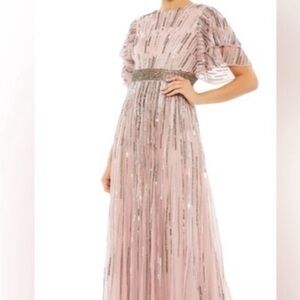 Mac Duggal Blush Maxi Dress with Metallic Details